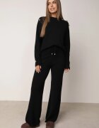 m&d fashion Set cu vâscoză pantaloni largi și pulover decorat cu nasturi Alessina Negru