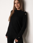 m&d fashion Set cu vâscoză pantaloni largi și pulover decorat cu nasturi Alessina Negru