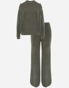 m&d fashion Set cu vâscoză pantaloni largi și pulover decorat cu nasturi Alessina Verde închis