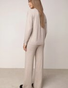 m&d fashion Set din tricot cu vâscoză pantaloni drepți și pulover cu detaliu la manșete Vivolo Bej Bej