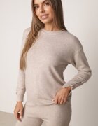 m&d fashion Set din tricot cu vâscoză pantaloni drepți și pulover cu detaliu la manșete Vivolo Bej Bej