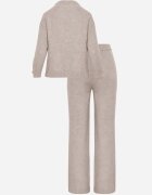 m&d fashion Set din tricot cu vâscoză pantaloni drepți și pulover cu detaliu la manșete Vivolo Bej Bej