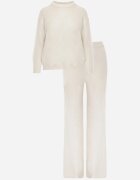 m&d fashion Set din tricot cu vâscoză pantaloni drepți și pulover cu detaliu la manșete Vivolo Bej deschis