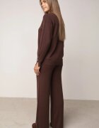 m&d fashion Set din tricot cu vâscoză pantaloni drepți și pulover cu detaliu la manșete Vivolo Maro