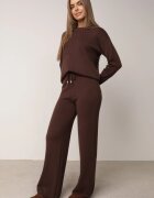 m&d fashion Set din tricot cu vâscoză pantaloni drepți și pulover cu detaliu la manșete Vivolo Maro
