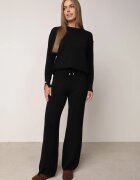 m&d fashion Set din tricot cu vâscoză pantaloni drepți și pulover cu detaliu la manșete Vivolo Negru