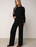 m&d fashion Set din tricot cu vâscoză pantaloni drepți și pulover cu detaliu la manșete Vivolo Negru