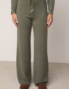 m&d fashion Set din tricot cu vâscoză pantaloni drepți și pulover cu detaliu la manșete Vivolo Verde închis