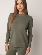 m&d fashion Set din tricot cu vâscoză pantaloni drepți și pulover cu detaliu la manșete Vivolo Verde închis