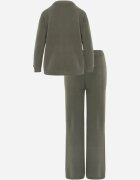 m&d fashion Set din tricot cu vâscoză pantaloni drepți și pulover cu detaliu la manșete Vivolo Verde închis