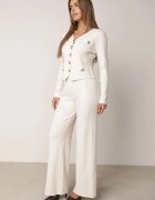 m&d fashion Set elegant din tricot cu model în relief cu vâscoză cardigan și pantaloni Denorra Bej