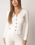 m&d fashion Set elegant din tricot cu model în relief cu vâscoză cardigan și pantaloni Denorra Bej
