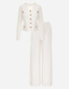 m&d fashion Set elegant din tricot cu model în relief cu vâscoză cardigan și pantaloni Denorra Bej