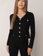 m&d fashion Set elegant din tricot reiat cu vâscoză cardigan cu decolteu în V și pantaloni Denorra Negru