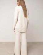 m&d fashion Set tricotat: bluză și pantaloni cu croială dreaptă în talie elastică cu vâscoză Lirette Bej deschis