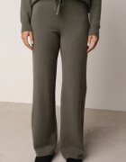 m&d fashion Set tricotat: bluză și pantaloni cu croială dreaptă în talie elastică cu vâscoză Lirette Bej Verde închis