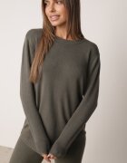 m&d fashion Set tricotat: bluză și pantaloni cu croială dreaptă în talie elastică cu vâscoză Lirette Bej Verde închis