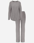 m&d fashion Set tricotat: bluză și pantaloni cu croială dreaptă în talie elastică cu vâscoză Lirette Gri