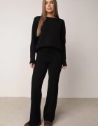 m&d fashion Set tricotat: bluză și pantaloni cu croială dreaptă în talie elastică cu vâscoză Lirette Negru