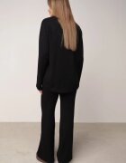 m&d fashion Set tricotat: bluză și pantaloni cu croială dreaptă în talie elastică cu vâscoză Lirette Negru