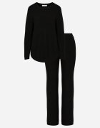 m&d fashion Set tricotat: bluză și pantaloni cu croială dreaptă în talie elastică cu vâscoză Lirette Negru