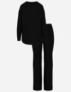 m&d fashion Set tricotat: bluză și pantaloni cu croială dreaptă în talie elastică cu vâscoză Lirette Negru