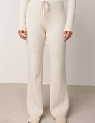 m&d fashion Set tricotat cu vâscoză în dungi pantaloni și pulover cu guler tip tunică și fermoar Taraliel Bej deschis