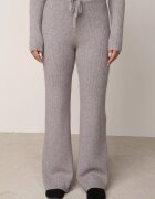 m&d fashion Set tricotat cu vâscoză în dungi pantaloni și pulover cu guler tip tunică și fermoar Taraliel Gri