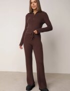 m&d fashion Set tricotat cu vâscoză în dungi pantaloni și pulover cu guler tip tunică și fermoar Taraliel Maro