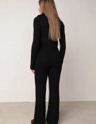 m&d fashion Set tricotat cu vâscoză în dungi pantaloni și pulover cu guler tip tunică și fermoar Taraliel Negru