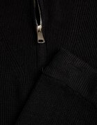 m&d fashion Set tricotat cu vâscoză în dungi pantaloni și pulover cu guler tip tunică și fermoar Taraliel Negru