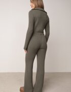 m&d fashion Set tricotat cu vâscoză în dungi pantaloni și pulover cu guler tip tunică și fermoar Taraliel Verde închis