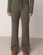 m&d fashion Set tricotat cu vâscoză în dungi pantaloni și pulover cu guler tip tunică și fermoar Taraliel Verde închis