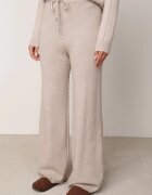 m&d fashion Set tricotat cu vâscoză pantaloni drepți și bluză cu fermoar și glugă Alverna Bej