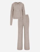 m&d fashion Set tricotat cu vâscoză pantaloni drepți și bluză cu fermoar și glugă Alverna Bej