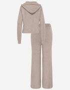 m&d fashion Set tricotat cu vâscoză pantaloni drepți și bluză cu fermoar și glugă Alverna Bej