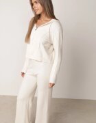 m&d fashion Set tricotat cu vâscoză pantaloni drepți și bluză cu fermoar și glugă Alverna Bej deschis