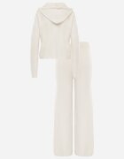 m&d fashion Set tricotat cu vâscoză pantaloni drepți și bluză cu fermoar și glugă Alverna Bej deschis