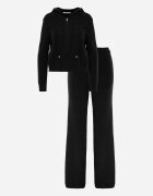 m&d fashion Set tricotat cu vâscoză pantaloni drepți și bluză cu fermoar și glugă Alverna Negru