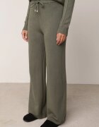 m&d fashion Set tricotat cu vâscoză pantaloni drepți și bluză cu fermoar și glugă Alverna Verde închis