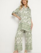 m&d fashion Set Verde Oversize cu Viscoză cu Model Etnic Pantaloni Largi și Cămașă Nilamiella