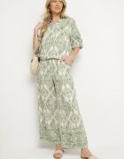 m&d fashion Set Verde Oversize cu Viscoză cu Model Etnic Pantaloni Largi și Cămașă Nilamiella