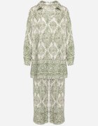 m&d fashion Set Verde Oversize cu Viscoză cu Model Etnic Pantaloni Largi și Cămașă Nilamiella