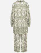 m&d fashion Set Verde Oversize cu Viscoză cu Model Etnic Pantaloni Largi și Cămașă Nilamiella