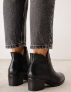 m.daszynski Botine clasice din piele naturală cu toc gros jos cu decupaj în V Cresolla Negre