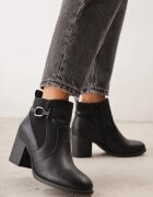 m.daszynski Botine elegante cu toc gros cu panou elastic și aplicație metalică Zalirna Negre