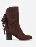 m.daszynski Ghete perforate maro închis tip cowboy cu branț din piele decorate cu franjuri Ceziva