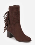 m.daszynski Ghete perforate maro închis tip cowboy cu branț din piele decorate cu franjuri Ceziva