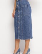 m.sara Fustă Albastră Creion Denim Midi cu nasturi Kandela