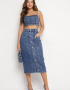 m.sara Fustă Albastră Creion Denim Midi cu nasturi Kandela